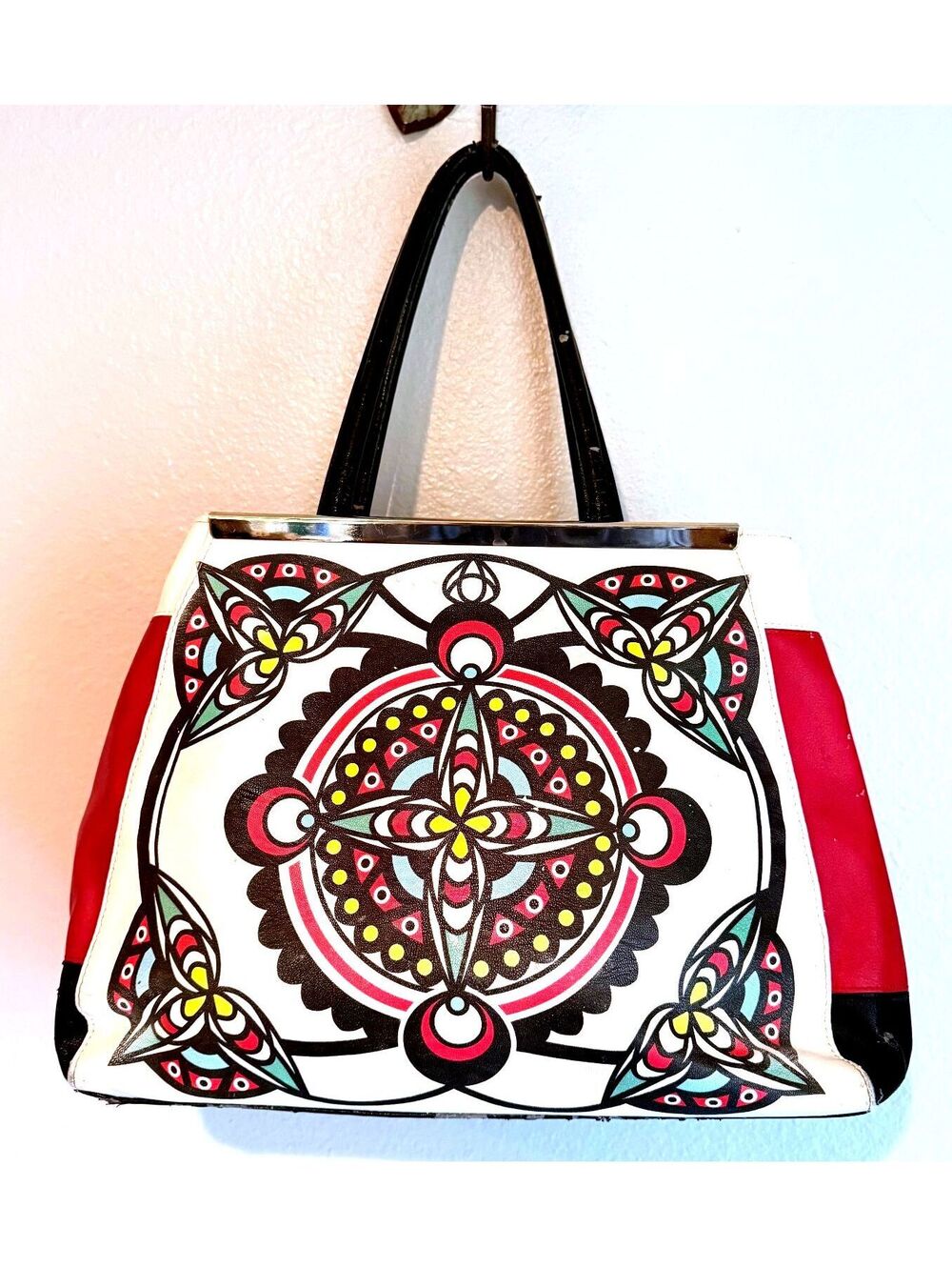 Big Buddha Vegan Colorful  Geometric Mandala Satchel Handbag READ